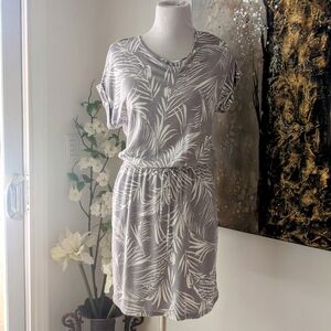 Hilary Radley Charcoal and Ivory Leaf Print Mini Dress